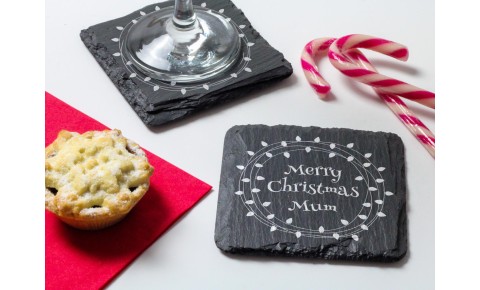 Merry Christmas Mum Welsh Slate Coaster